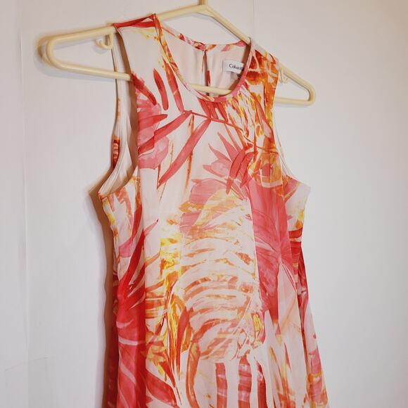 Calvin Klein Orange Tropical Print Sleeveless Flowy Summer Dress Size 4P - Picture 4 of 10